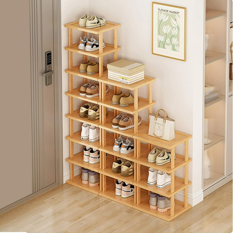 Bamboo Shoe Rack 17 Tier- Vertical Shoe Rack for Small Spaces