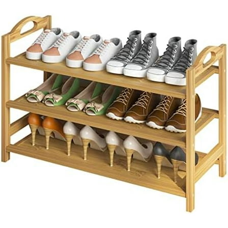 Bamboo Shoe Rack 3-Tier Shoe Storage Organizer Entryway Shoe Shelf