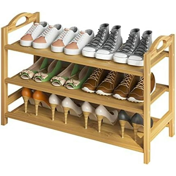 Bamboo Shoe Rack 3-Tier Shoe Storage Organizer Entryway Shoe Shelf