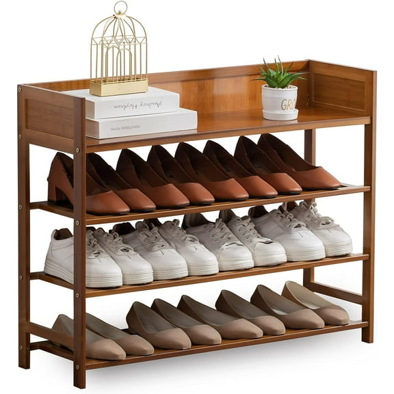 Bamboo Shoe Rack, 4-Tier Shoe Rack Organizer for Entryway Hallway Closet, Brown(31.50''L)