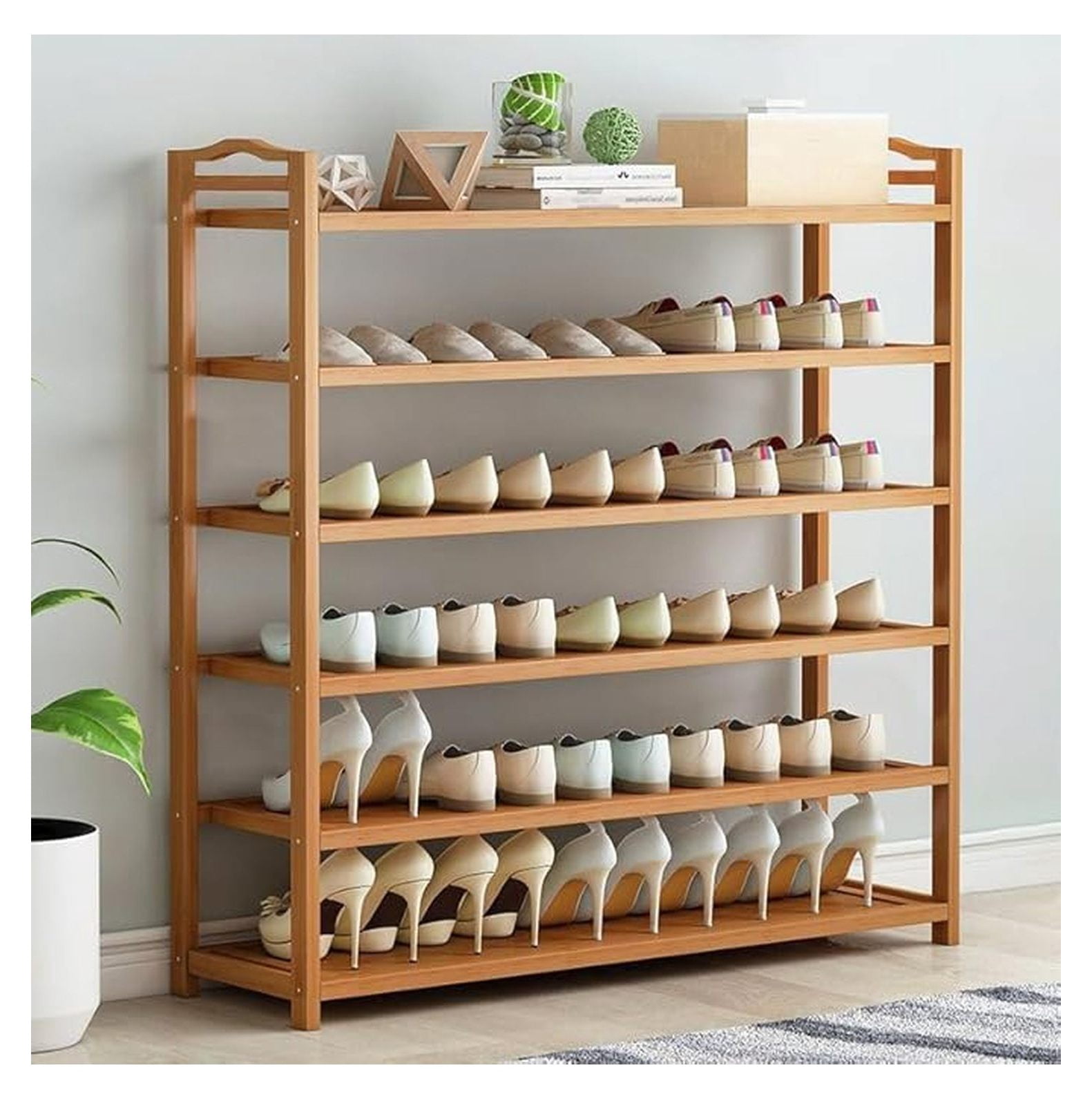 Bamboo Shoe Rack 6 Tier - Entryway Organizer, Space Saving Shoe Storage ...