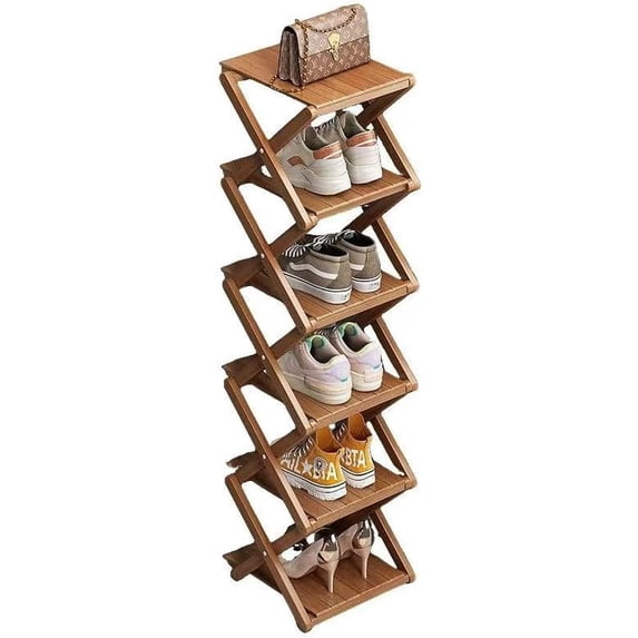 Bamboo Shoe Rack - No Assembly Required, Tall Narrow Foldable Shoe ...