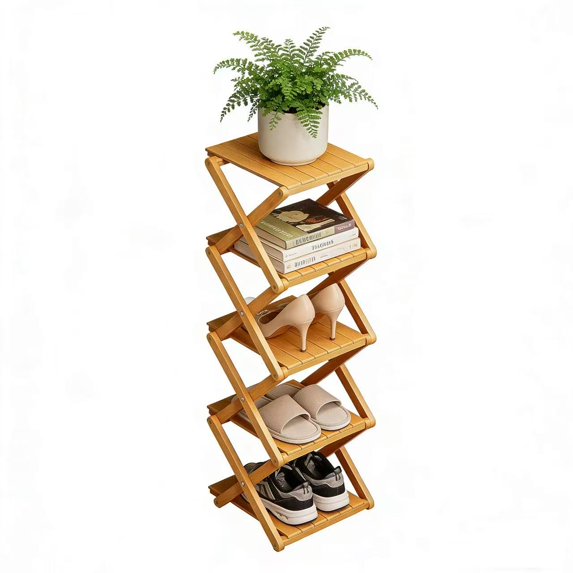 Vitamins Shelf Rack Bamboo Shoe Rack - No Assembly Required, Tall Narrow Foldable Shoe ...
