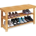 thumbnail image 1 of Bamboo Shoe Rack Bench, 3-Tier Shoe Organizer Storage Shelf for Entryway Hallway Bathroom Living Room (Natural), 1 of 17