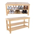 thumbnail image 1 of Bamboo Shoe Rack Bench with 2 Shelves-Eco-Friendly Natural Wood Seat Storage and Organization-For Bedroom, Entryway, Hallways, Closets by Lavish Home, 1 of 7