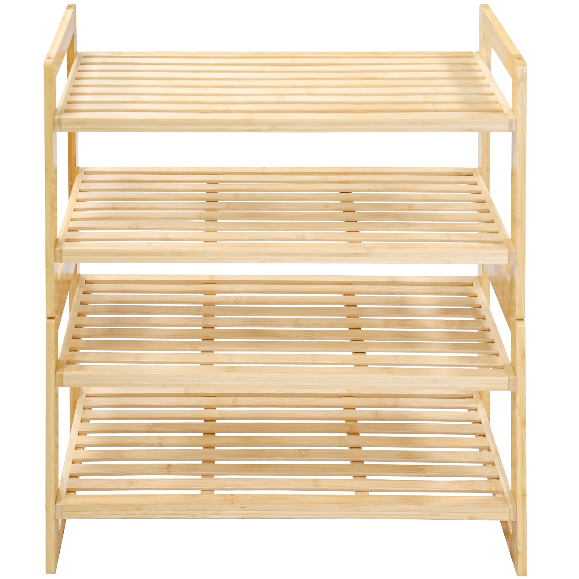 Bamboo Shoe Rack Kit, 4-Tier Bamboo Shoe Storage Organizer, Holds Up to 300 lb, for Entryway Bathroom Bedroom, Free Standing Shoe Racks for Indoor Outdoor, Stackable | Foldable | Natural