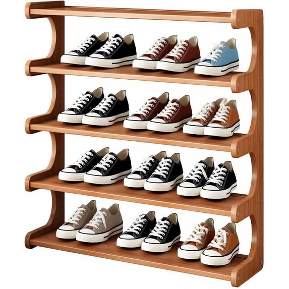 Bamboo Shoe Rack, Multi-Layer Space-Saving Shoe Organizer for Entryway ...