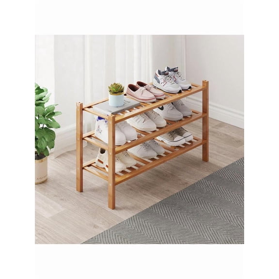 Bamboo Shoe Rack Organizer For Closet And Entryway - Space-Saving Narrow Shoe Stand - Versatile Shoe Holder For Door Or Closet Shelf,Garage Bedroom Can Freely Stack DIY Small Shoe Racks 3Tier Brown