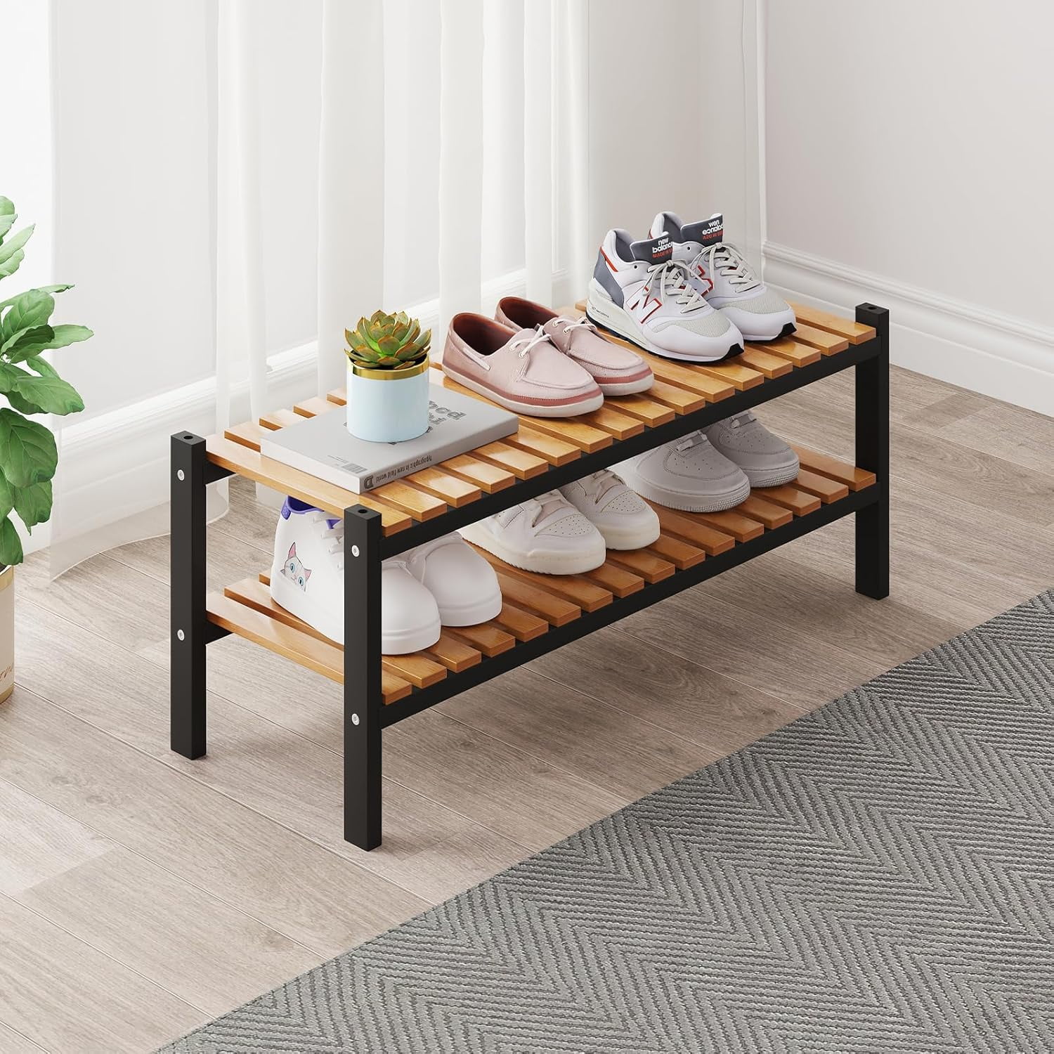 Bamboo Shoe Rack Organizer for Closet and Entryway - Space-Saving ...