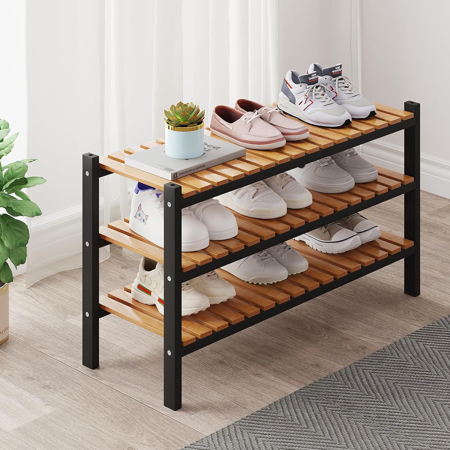Bamboo Shoe Rack Organizer for Closet and Entryway SpaceSaving Shoe