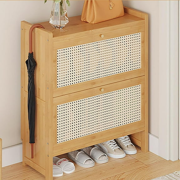 Bamboo Shoe Rack Organizer with 2 Breathable Flip Drawers Free Standing Shoes Storage Cabinet for Closet, Hallway, Entry Way, Bedroom
