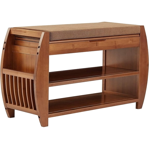 Bamboo Shoe Rack & Shoe Bench, Entryway Storage Organizer, Multi Function for Hallway Bathroom Living Room Corridor and Garden, Detachable Cushion with Hidden Storage Compartment (32.318.311.2)
