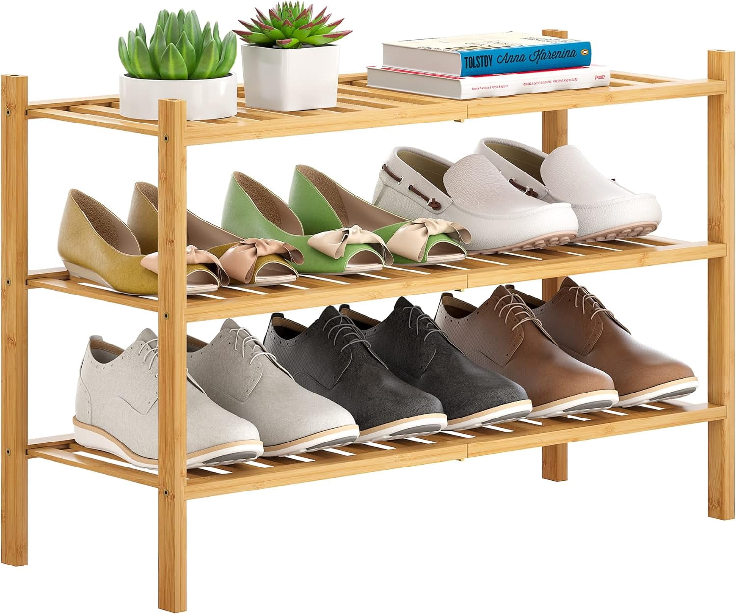 Bamboo Shoe Rack Stackable Shoe Shelf Storage Organizer for Unit ...