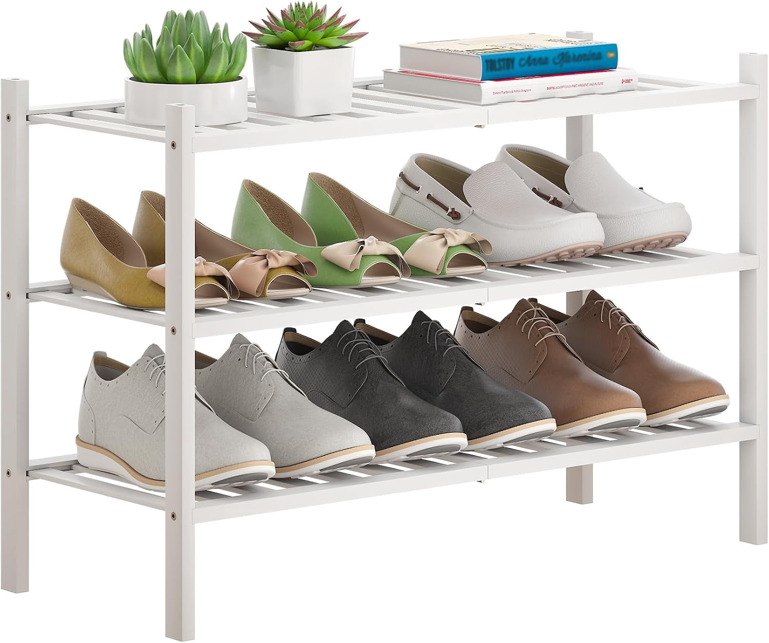 Bamboo Shoe Rack Stackable Shoe Shelf Storage Organizer for Unit ...