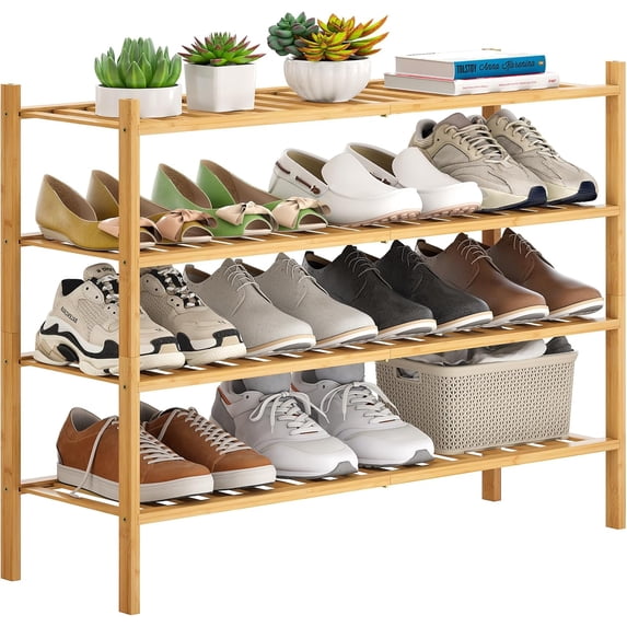 Bamboo Shoe Rack Stackable Shoe Shelf Storage Organizer for Unit ...