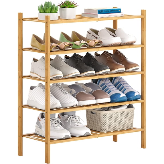 Bamboo Shoe Rack Stackable Storage Organizer for Unit Entryway Hallway ...