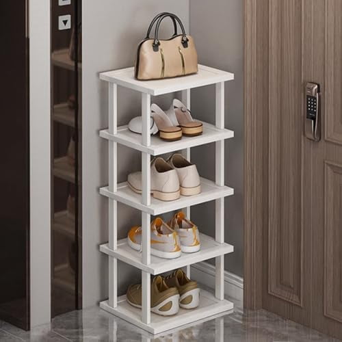 Bamboo Shoe Rack - Vertical Shoe Rack for Small Spaces, Tall Narrow Shoe Rack Organizer for Closet Entryway Corner Garage and Bedroom,Skinny Shoe Shelf Free Stackable DIY - Space Saving Storage