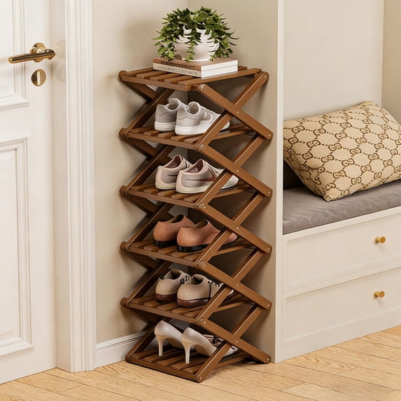 Bamboo Shoe Rack, Vertical Wooden Shoe Organizer for Entryway ...