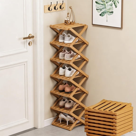 Bamboo Shoe Rack, Vertical Wooden Shoe Organizer for Entryway ...