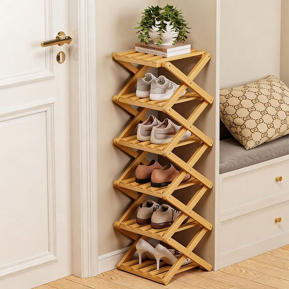 Bamboo Shoe Rack, Vertical Wooden Shoe Organizer for Entryway ...