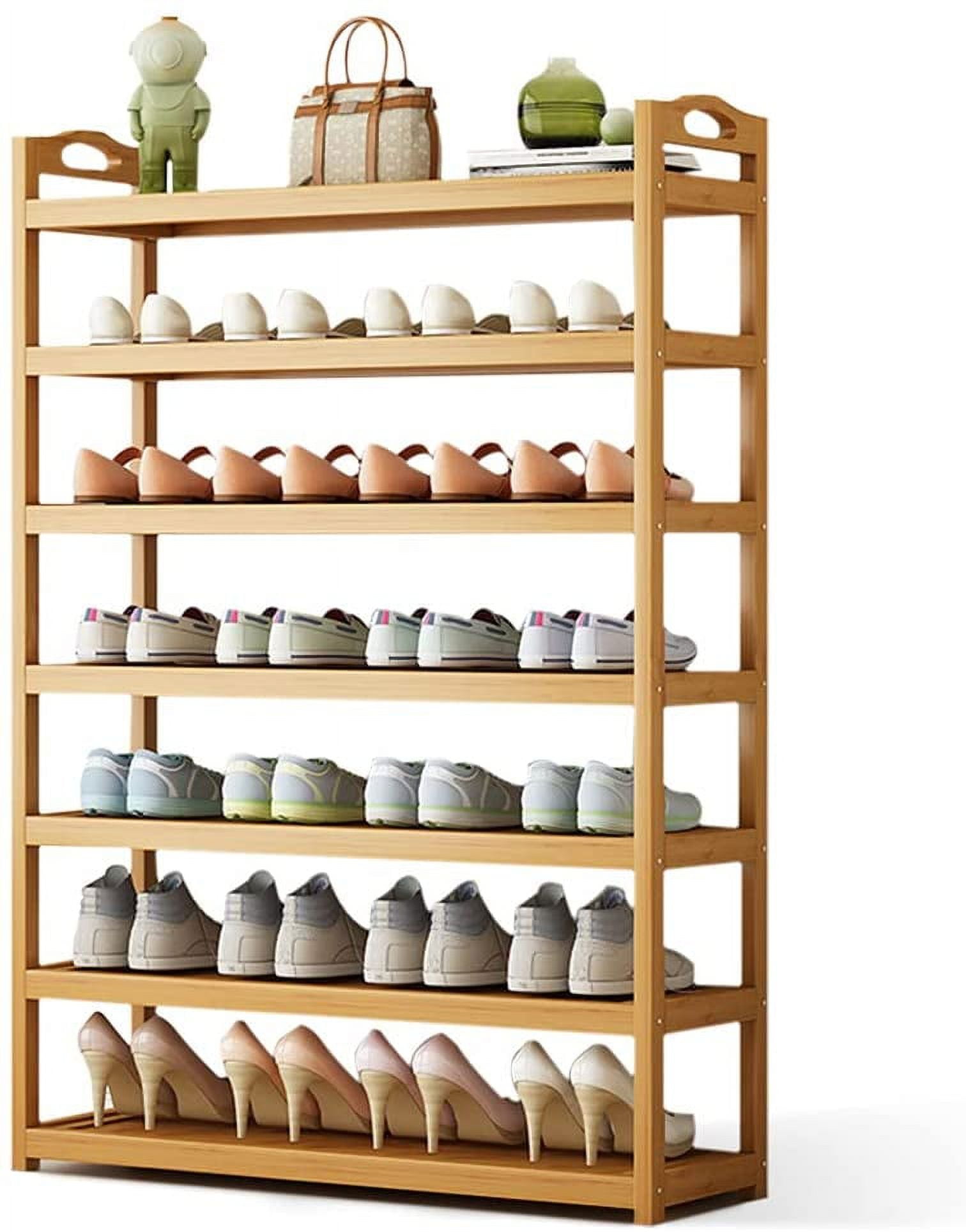 Bamboo Shoe Rack, Zzbiqs 7-Tiers Shoes Storage Organizer Hold 30 Pairs, Free Standing,  35.4 inch