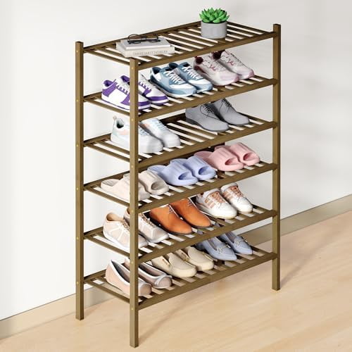 Stackable Standing Shoe Storage Bamboo Shoe Rack for Closet, 3 Tier Wooden Stackable Shoe Organizer ...