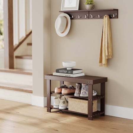 Bamboo Shoe Rack for Entryway 3-Tier Shoe Rack Bench Small Shoe Organizer with Storage