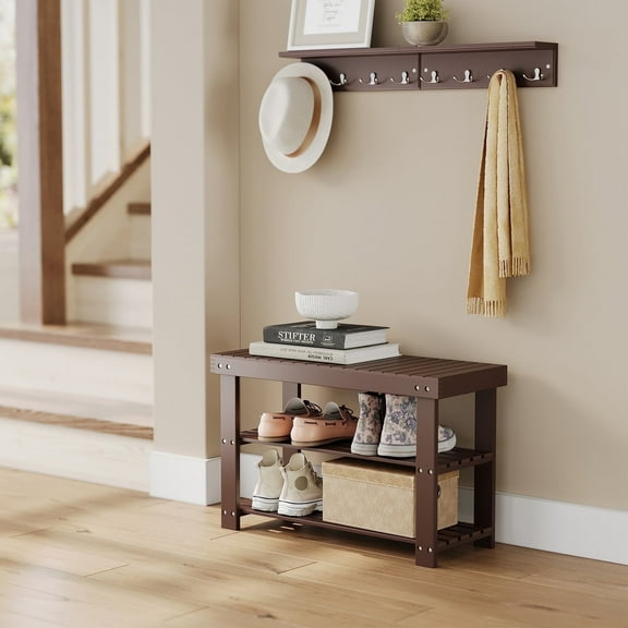 Bamboo Shoe Rack for Entryway 3-Tier Shoe Rack Bench Small Shoe Organizer with Storage
