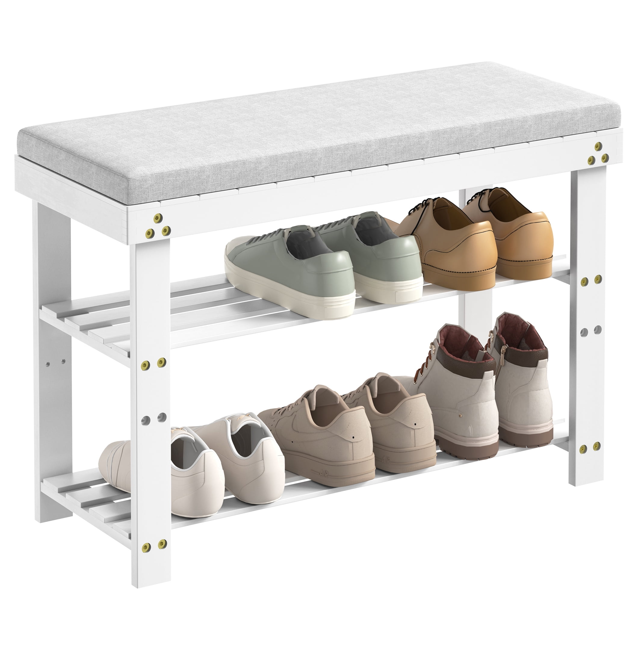 Entry Table Shoe Rack Bamboo Shoe Rack with Cushion, 3-Tier Entryway Bench, Adjustable ...