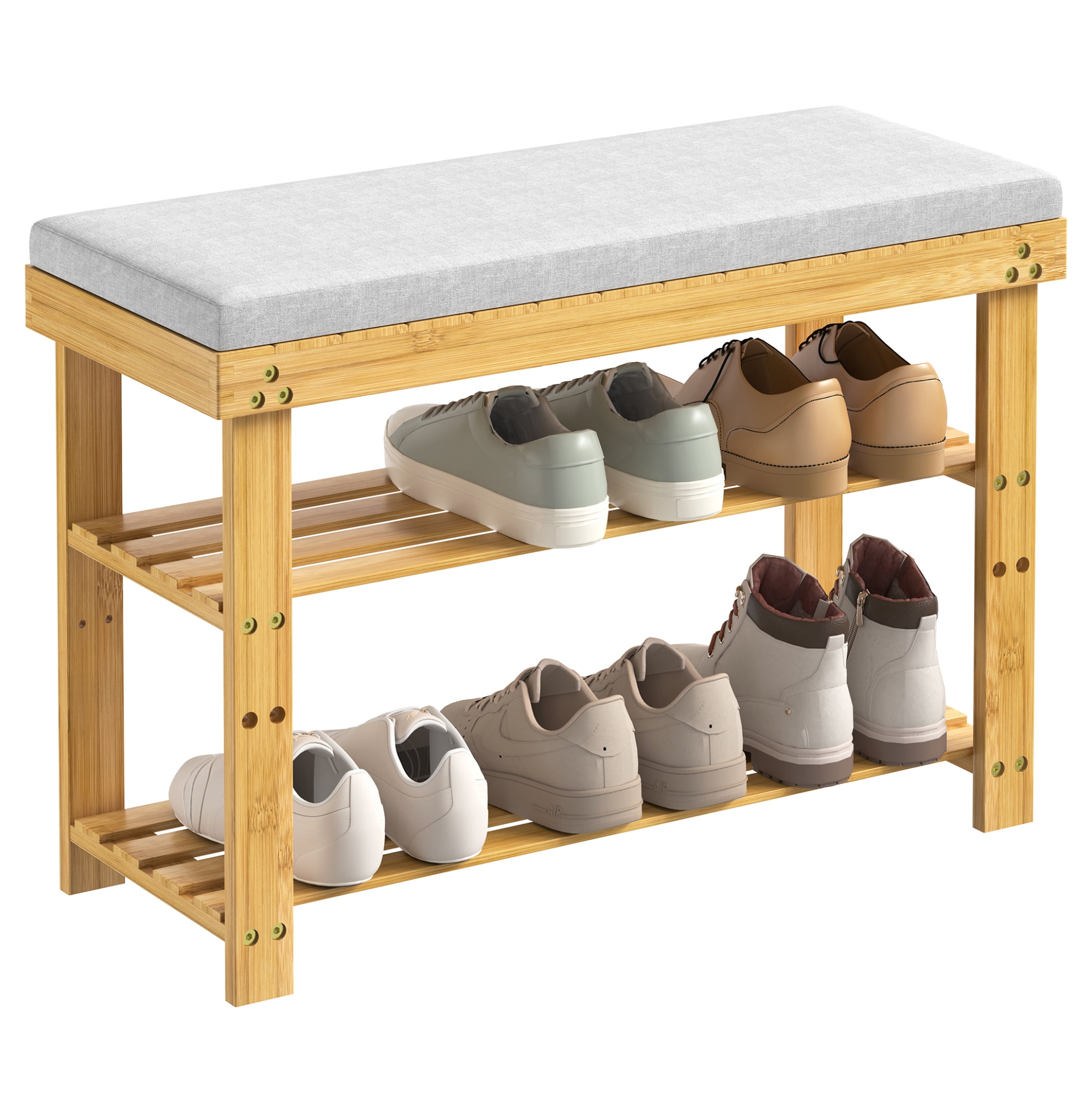 Cushion Rack Bamboo Shoe Rack with Cushion - 3-Tier Entryway Bench, Adjustable ...