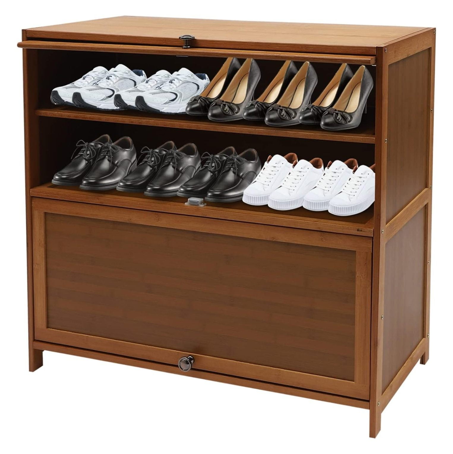 Bamboo Shoe Storage 4 Tier Shoe Rack Shelf with Hidden