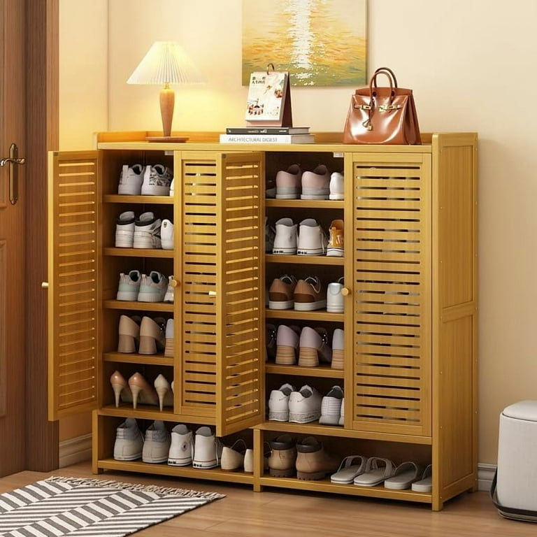 Tier Bamboo Shoe 40 Pair Shoe Cabinet With Doors Bamboo Shoe