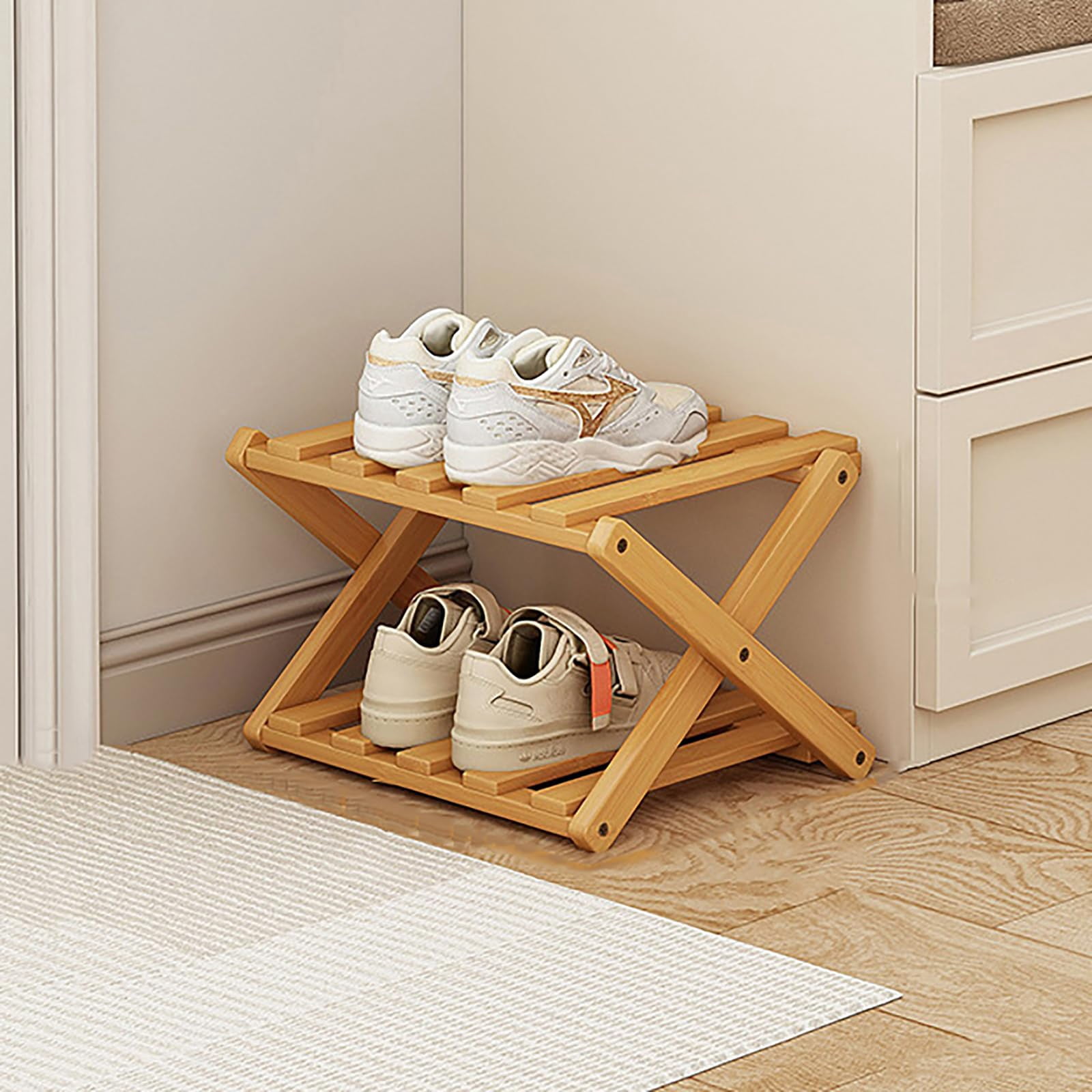 Bamboo Shoe Storage Rack – Foldable Shoe Rack for Small Spaces, Narrow Shoe Shelf for Entryway, Closet and Bedroom