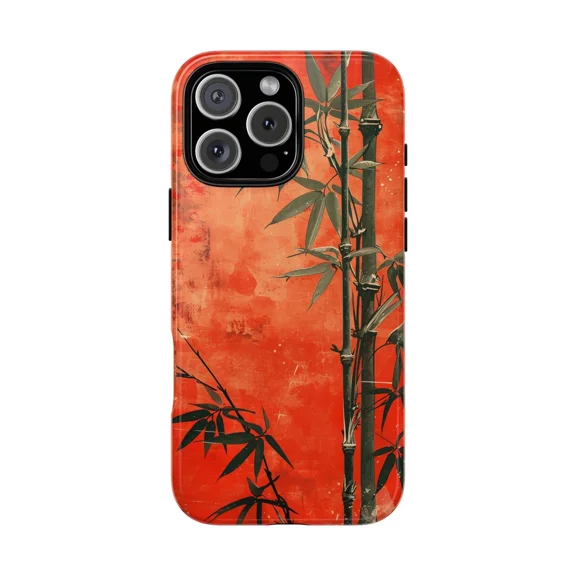 Bamboo Shoots Minimal Red Nature Art Case for iPhone 17 11 12 13 14 15 16 Pro Max
