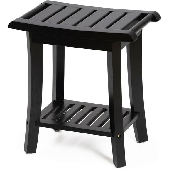 Bamboo Shower Bench Inside Shower Stool with Storage Shelf, Spa Bath Chair for Bathroom, Seat or Organizer for Living Room, Bedroom and Garden - Great for All Ages Unisex Elderly (Small, Black)