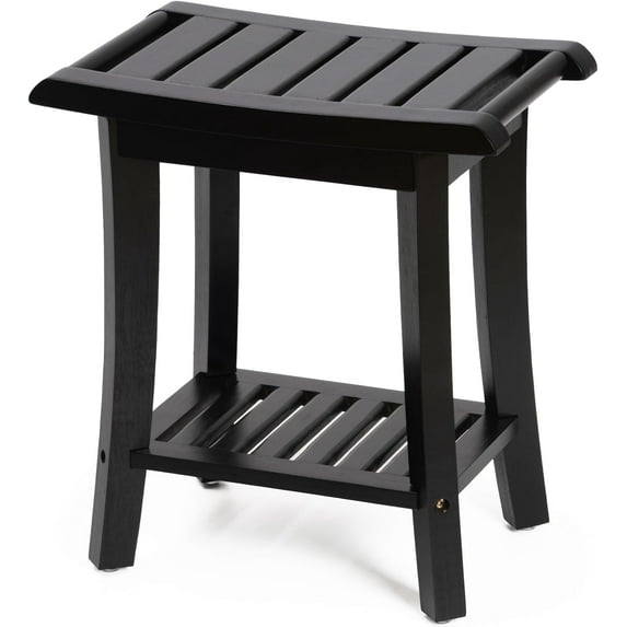 Bamboo Shower Bench with Storage Shelf, Wooden Spa Bath Deluxe Organizer Shower Stool for Inside Shower Waterproof