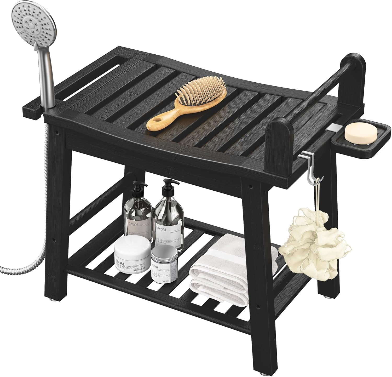 Bamboo Shower Benches for Inside Shower to Sit on, 2-Tier Shower Stool ...