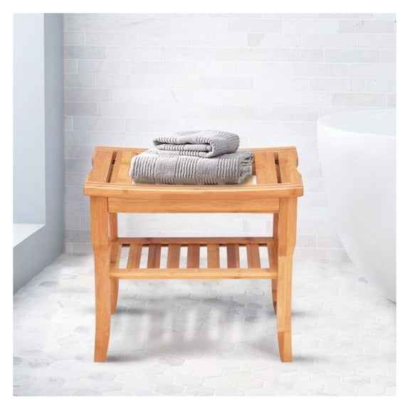 Bamboo Shower Chair Bench with Storage, Adjustable Spa Seat for Elderly & Disabled, Waterproof Bathroom Bench for Tub or Shower, 187 lbs Capacity