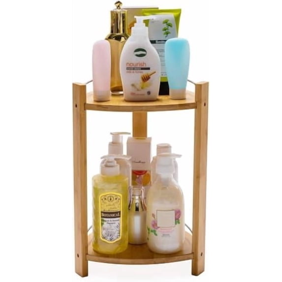 Bamboo Shower Corner Caddy, Large - 2 Tier Standing Shower Stand for Shampoo, Conditioner, Lotion, Soap - Caddy Organizer for Kitchen, Bedroom, or Office