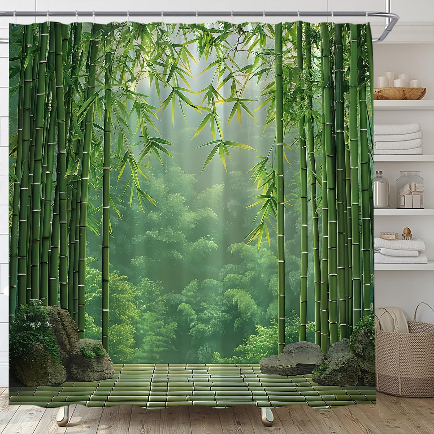 Bamboo Shower Curtain Green Bamboo Forest Japanese Asain Relax Rustic