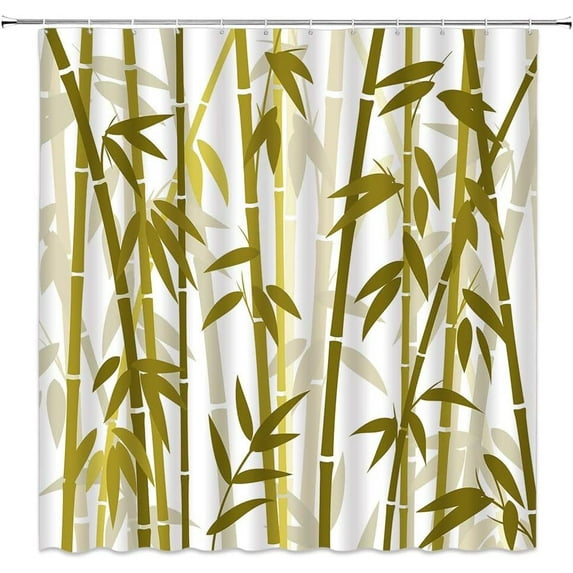 Bamboo Shower Curtain Green Bamboo Forest Tree Japanese Asain Art Rustic Vintage Wild Nature Plant Scenic Watercolor Fresh Spa Fabric Bathroom Sets with Hooks,Tan