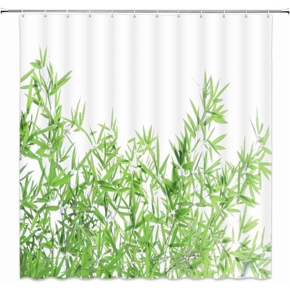Bamboo Shower Curtain Green Bamboo Forest Tree Japanese Asain Art Rustic Wild Nature Plant Scenic Watercolor Fresh Spa Fabric Bathroom Sets with Hooks,Green White