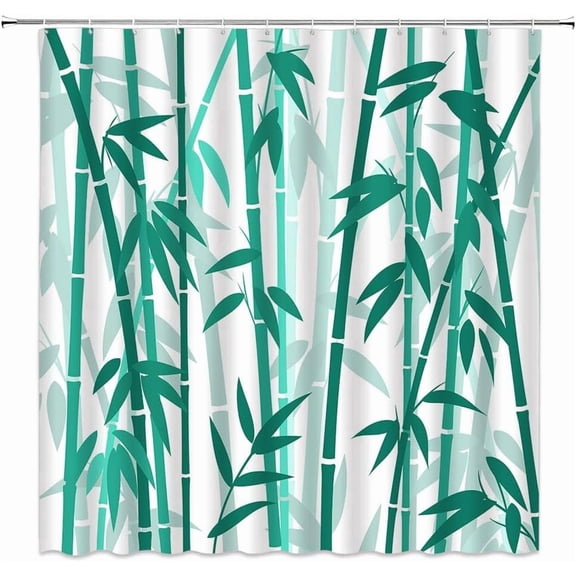 Bamboo Shower Curtain Green Bamboo Forest Tree Japanese Asain Art Rustic Wild Nature Plant Scenic Watercolor Fresh Spa Fabric Bathroom Sets with Hooks,Teal