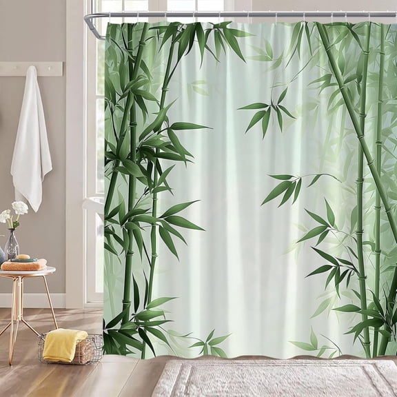 Bamboo Shower Curtain Green Bamboo Plant Rustic Nature Spa Fabric Curtain with Hooks for Bathroom Decor 36"W x 72"L (Pack of 1)