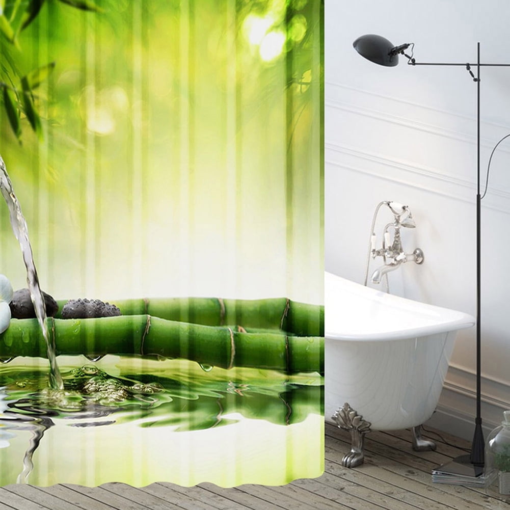Bamboo Shower Curtain Heavy Duty Polyester Fabric Waterproof Shower ...
