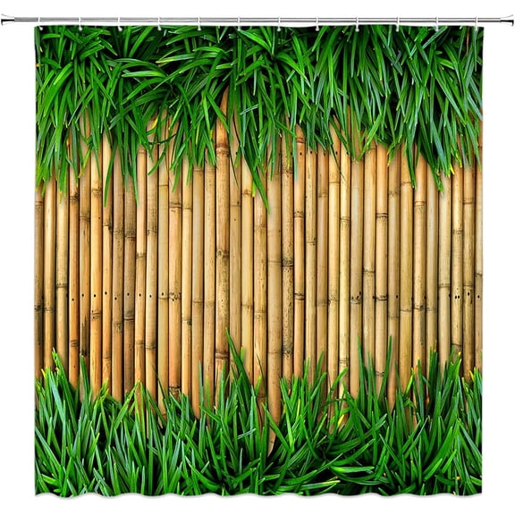Bamboo Shower Curtain Outdoor Spa Japanese Asian Plant Elegant Tan Rustic Farmhouse Fabric Bathroom Decor Set Include Hooks-72"W x 72"L (Pack of 1)