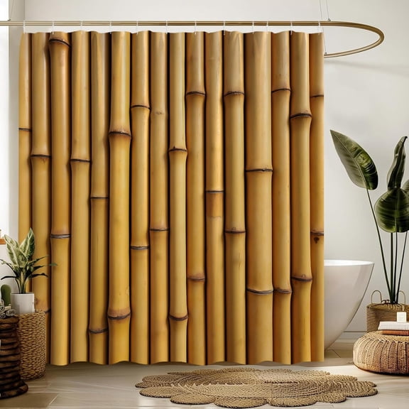 Bamboo Shower Curtain Vintage Brown Bamboo Asian Plant Nature 3D Print 70x70(WxH) Inches Bathroom Decor Fabric Curtain with Hooks