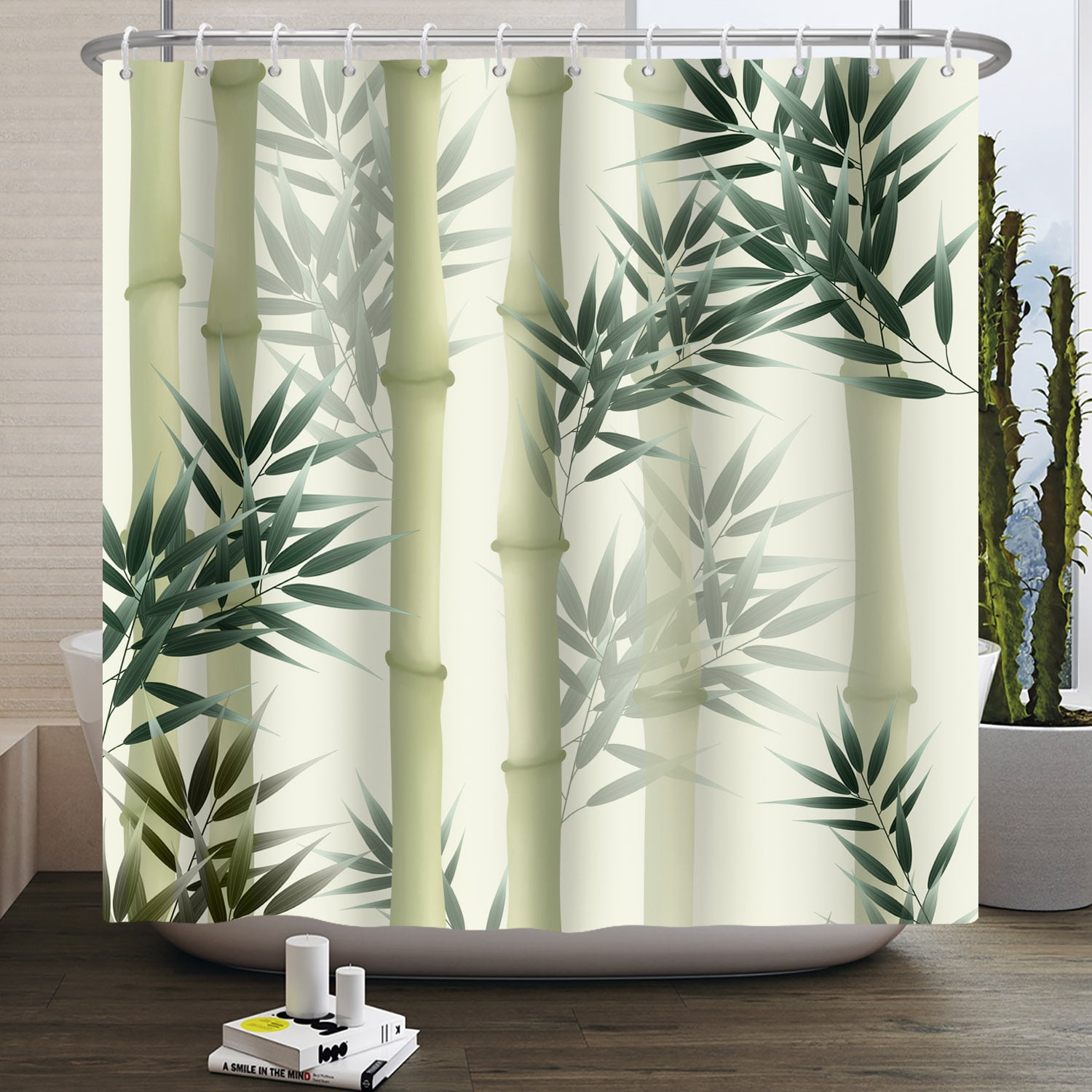 Bamboo Shower Curtain Watercolor Painting Spring Botanical Leaves ...