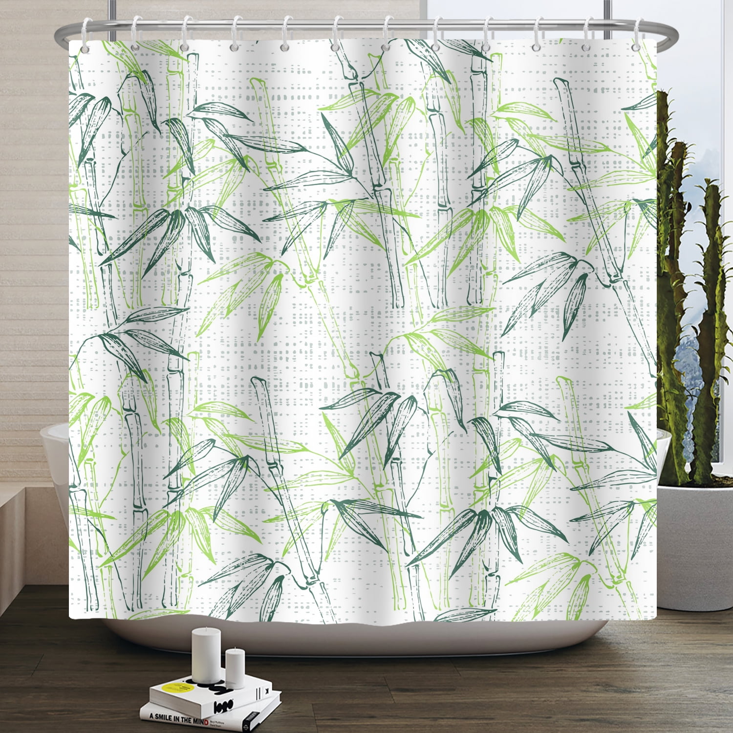 Bamboo Shower Curtain Watercolor Painting Spring Botanical Leaves ...