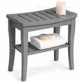 thumbnail image 1 of Bamboo Shower Bench - Small Gray Shower Stool with Storage Shelf, Non-Slip Bathroom Seat, Spa Decor Bath Bench, Foot Rest Shaving Stool for Shower, Indoor Outdoor Use, Great Gift Idea (17x 9x17), 1 of 12